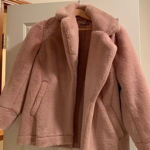 LOFT Pink Faux Fur Teddy Jacket
